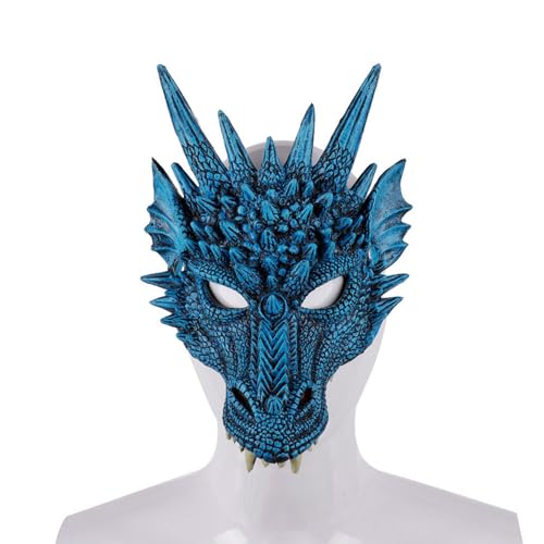 JOPOYOCO Drachenmaske, Neuheit Halloween Maskerade Maske Drachenkopf Maske für Festival Fancy Dress Party Karneval Cosplay Erwachsene (Blau) von JOPOYOCO
