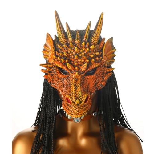 JOPOYOCO Drachenmaske, Neuheit Halloween Maskerade Maske Drachenkopf Maske für Festival Fancy Dress Party Karneval Cosplay Erwachsene (Gold) von JOPOYOCO