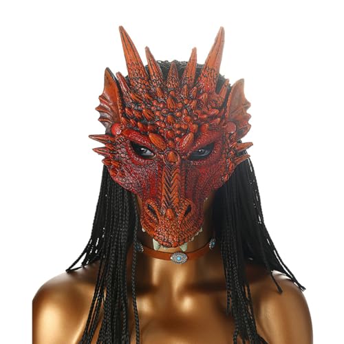 JOPOYOCO Drachenmaske, Neuheit Halloween Maskerade Maske Drachenkopf Maske für Festival Fancy Dress Party Karneval Cosplay Erwachsene (Rot) von JOPOYOCO