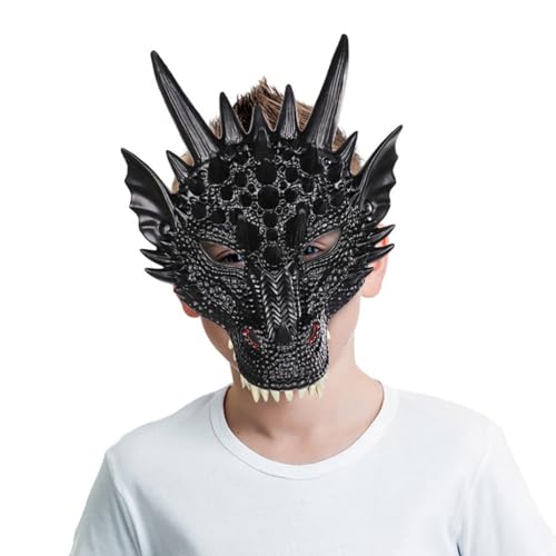 JOPOYOCO Drachenmaske, Neuheit Halloween Maskerade Maske Drachenkopf Maske für Festival Fancy Dress Party Karneval Cosplay Erwachsene (Schwarz) von JOPOYOCO