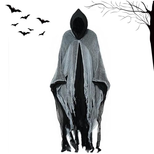 JOPWUE Halloween Erwachsene Sensenmann Umhang, Todes-Kapuzenkostüm, Todeskostüm, Horror, gruseliger Geist, Cosplay, Halloween, Geschenke für Karneval, Party, Maskerade (braun) von JOPWUE