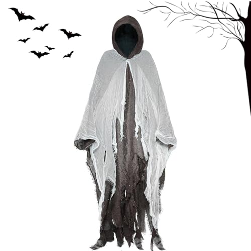 JOPWUE Halloween Erwachsene Sensenmann Umhang, Todes-Kapuzenkostüm, Todeskostüm, Horror, gruseliger Geist, Cosplay, Halloween, Geschenke für Karneval, Party, Maskerade (schwarz) von JOPWUE