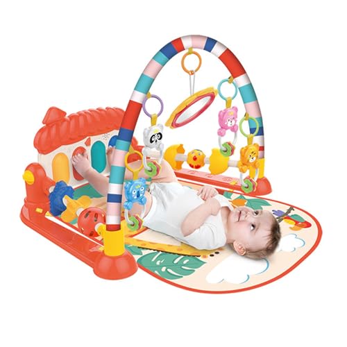 Krabbeldecke für Babys, verdickte Klaviermatte, Musik-Erlebnismatte, enthält 5 abnehmbare hängende Spielzeuge, 3 Modi der Musikklaviertastatur, kann an verschiedenen Orten installiert werden (Typ D) von JOPWUE