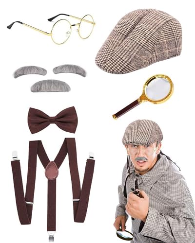 JORAKI 20er Jahre Herren Accessoires,Sherlock Holmes Detektiv Kostüm Zubehör mit Hut Lupe Elastischer Y-Rücken Hosenträger Fliege Bart Augenbrauen Brille für Karneval Maskerade Event Party JORAKI 20er Jahre Herren Accessoires,Sherlock Holmes Detektiv Kostüm Zubehör mit Hut Lupe Elastischer Y-Rücken Hosenträger Fliege Bart Augenbrauen Brille für Karneval Maskerade Event Party von JORAKI