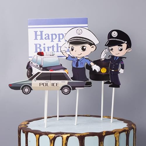 JORCEDI 6 x Tortenaufsätze mit Polizeiautohut, Happy Birthday, für Jubiläumsparty/Geburtstagsparty, Dekoration JORCEDI 6 x Tortenaufsätze mit Polizeiautohut, Happy Birthday, für Jubiläumsparty/Geburtstagsparty, Dekoration von JORCEDI