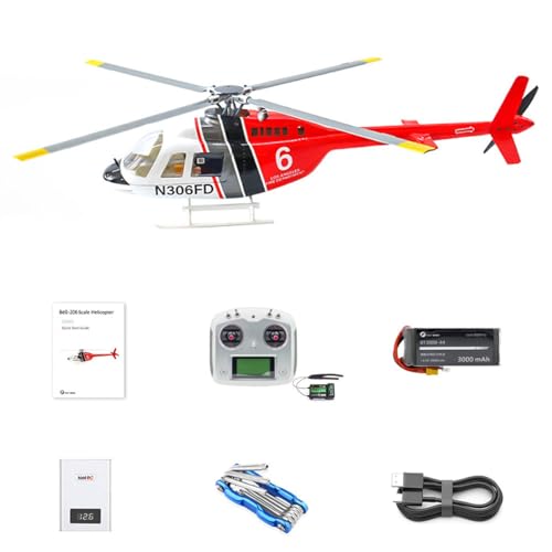 JOTPOR FLYWING Bell-206 RC Hubschrauber Modell für Erwachsene, 470 Klasse 2.4G Sechsk Fernbedienung mit H1 Flugsteuerung und GPS Hubschrauber (RTF-Version) von JOTPOR
