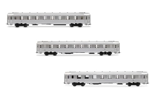 Jouef HJ4174 SNCF, 3er-Pack Kurze DEV INOX-Wagen (A8myfi 1. Kl, A3B5myfi 1.-2. Kl, B5smyfi-Stange), Folge. IIIA, Schienenfahrzeuge, Rostfreier Stahl von JOUEF