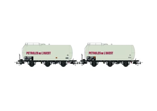 Jouef HJ6249 SNCF, 2er Pack 3-achsiger Kesselwagen, „PETROLES de L'OUEST“, graue Lackierung, Ep. IV-Modell Eisenbahnfahrzeuge – Waggons von JOUEF