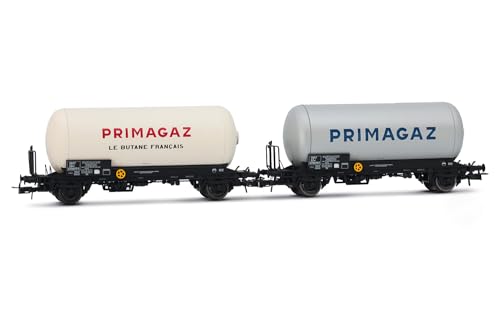 Jouef HJ6264 SNCF, 2-teiliges Set 2-achsiger Gaskesselwagen „Primagaz“, Ep. III Rollmaterial – Waggons, Weiß & Grau von JOUEF