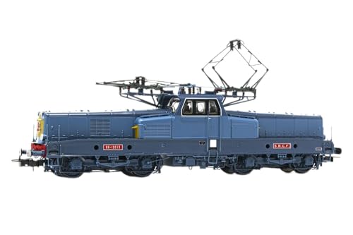 SNCF BB12013 Elektrolokomotive mit 4 Achsen, mit 2 + 2 Lampen vorn, blau-gelb lackiert mit roten Schildern, Periode III, mit DCC-Sounddecoder von JOUEF