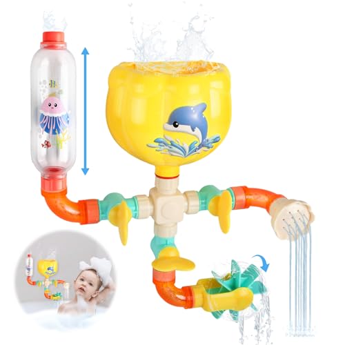 Badewannenspielzeug Set Badespielzeug ab 1 2 3 4 Jahre Wasserspielzeug Kinder Badewannen Spielzeug Baby DIY Manuelle Montage Pipes Badespaß Geschenk für Mädchen und Jungen von JOWBORS