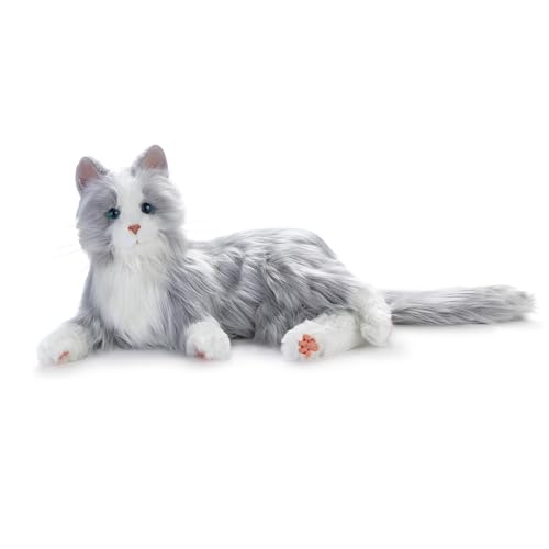 Ageless Innovation Joy For All Interactive Pet Katze – Naturgetreues, realistisches Haustier mit weichem Fell und beruhigendem Schnurren. Ohne Montage – Silbergrau mit weißen Pfoten von JOY FOR ALL