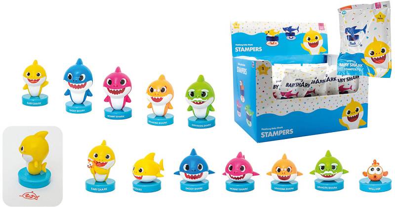 Baby Shark Stempel mit 3D-Figur, 12-fach sortiert von JOY TOY