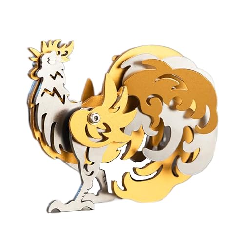 3D-Metall-Puzzle für Erwachsene und Jugendliche, 45-teilig, mechanisches Sternzeichen-Hahn aus Aluminium und Kupfer, kreatives Schreibtisch-Ornament, Geschenk für Enthusiasten (Gold) von JOYARCH