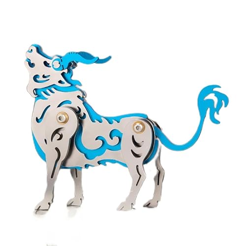 3D-Metall-Puzzle für Erwachsene und Jugendliche, 80 Teile, mechanisches Sternzeichen-Ochsen-Bausatz aus Aluminium und Kupfer, kreatives Schreibtisch-Ornament, Geschenk für Enthusiasten (blau) von JOYARCH