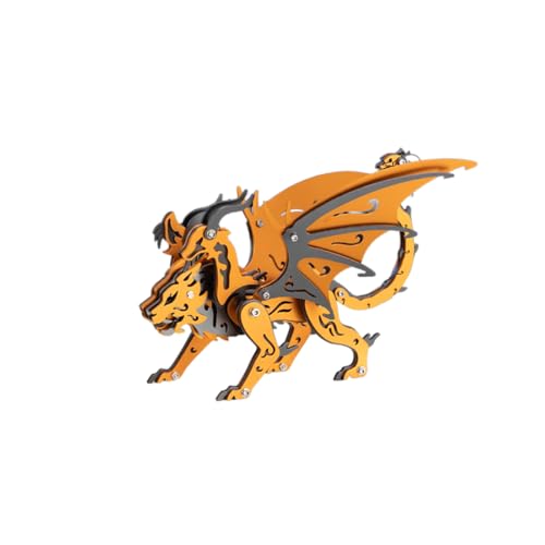 Chimera DIY 3D-Metall-Montagemodell in Schwarz und Orange, 50 Stück, Edelstahl-Puzzle, Aluminium und Kupfer, Sternzeichen, Fabelwesen, mechanische Skulptur für Enthusiasten von JOYARCH