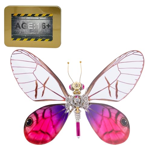 JOYARCH 150+Teile 3D Metall Schmetterling Puzzle Kit Erwachsene, DIY Steampunk Cithaerias Aurorina Schmetterling Montage Modell Kreatives Ornament (Transparent) von JOYARCH