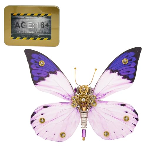JOYARCH 150+Teile 3D Metall Schmetterling Puzzle Kit Erwachsene, DIY Steampunk Hebomoia Glaucippe Schmetterling Montage Modell Kreatives Ornament (Violett) von JOYARCH