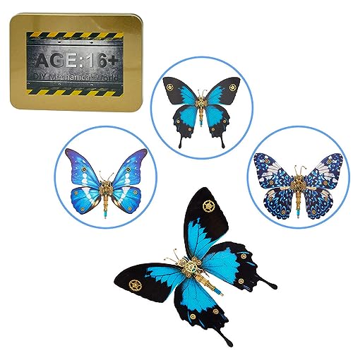 JOYARCH 200+Teile 3D Metall Schmetterling Puzzle Kit Erwachsene, DIY Steampunk 3 in 1 Blau Schmetterling Montage Modell Kreatives Ornament (Morpho Helena, Papilio Ulysses, Dichorragia Nesimachus) von JOYARCH
