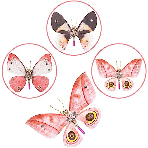 JOYARCH 200+Teile 3D Metall Schmetterling Puzzle Kit Erwachsene, DIY Steampunk 3 in 1 Rosa Schmetterling Montage Modell Kreatives Ornament (Lymantria Punicea, Alcides Orontes, Pierisrapae Linne) von JOYARCH