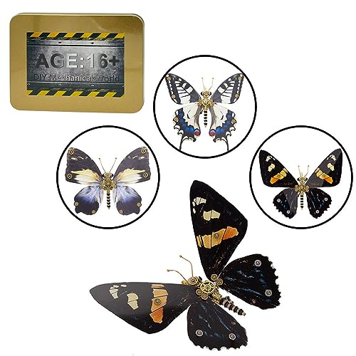 JOYARCH 200+Teile 3D Metall Schmetterling Puzzle Kit Erwachsene, DIY Steampunk 3 in 1 Schwarz Schmetterling Montage Modell Kreatives Ornament (Calydonia, Vanessa Indica Herbst, Papilio Machaon) von JOYARCH