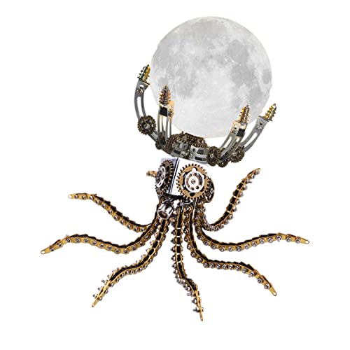 JOYARCH 3D Metall Puzzle Modell Erwachsene, 10CM DIY 3D Mechanische Metall Oktopus Klammer & Mondlicht Puzzlesätze, 1060 Teile DIY Mechanische Steampunk Oktopus Modell mit 3 Farben von JOYARCH