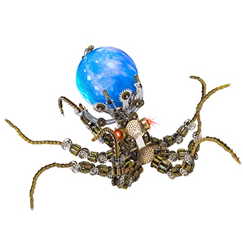 JOYARCH 3D Metall Puzzle Modell Erwachsene, 10CM DIY 3D Mechanische Metall Oktopus Klammer & Sternenlicht Puzzlesätze, 2400+ Teile DIY Mechanische Steampunk Oktopus Modell mit 16 Farben von JOYARCH