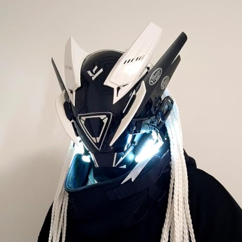 JOYARCH Future Punk Cosplay Maske für Erwachsene mit Visier Wiederaufladbare Halloween Party Kostüm Prop Cyberpunk Einstellbare Gruselmaske von JOYARCH
