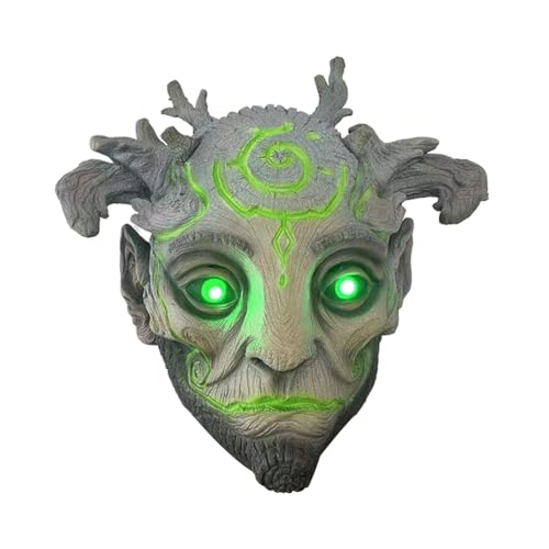 JOYARCH Grüne Elfen Latexmaske Waldbaum Maskenball Realistische gruselige Dämonen Cosplay Maske für Halloween Kostümparty (nicht leuchtend, ohne Haare) von JOYARCH