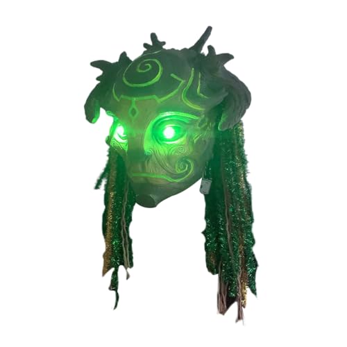 JOYARCH Grüne Elfen Latexmaske Waldbaum Maskenball Realistische gruselige Dämonen Cosplay Maske für Halloween Kostümparty (ohne Leuchteffekt und Haare) von JOYARCH