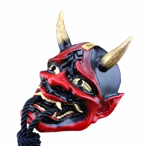 JOYARCH Japanische Samurai Prajna Maske - Volles Gesicht Dämonen Oni Maske, Bemalte Abnehmbare Requisiten für Halloween Cosplay Kostüm von JOYARCH