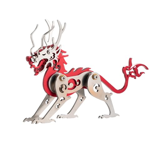 Ya-Zi DIY 3D-Metall-Montagemodell – Edelstahl-Aluminium-Kupfer-Puzzle, mythischer Drache, kreatives Schreibtisch-Ornament, Geschenk für Enthusiasten (rot) von JOYARCH