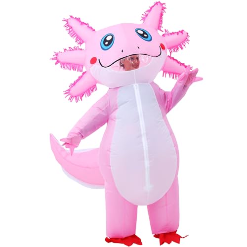 JOYBRO Aufblasbares Axolotl Kostüm für Erwachsene – Lustiges Axolotl Kostüm für Männer und Frauen – Perfekt für Halloween, Karneval, Cosplay und Mottopartys – Einheitsgröße 160–190 cm von JOYBRO