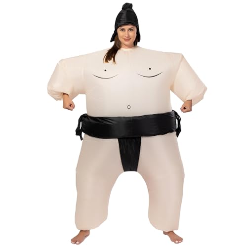 JOYBRO Aufblasbares Sumo Kostüm für Erwachsene – Lustiges Sumoringer Kostüm für Männer und Frauen – Perfekt für Halloween, Karneval, Fasching, Cosplay und Mottopartys – Einheitsgröße 160–190 cm von JOYBRO