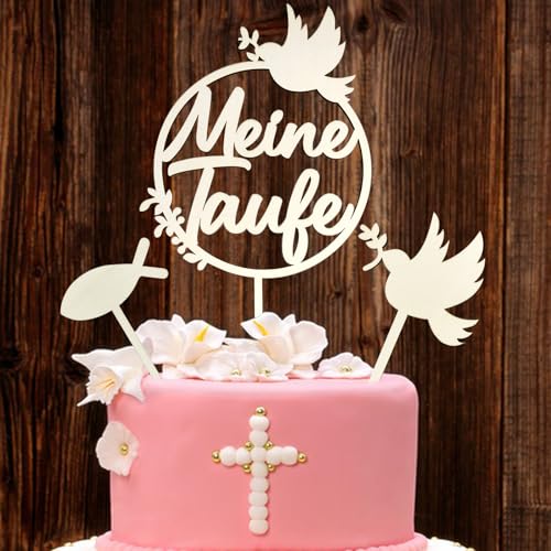 3 Stück Cake Topper Holz, Tortendeko Taufe Tortenstecker Kuchen Topper für Junge Mädchen Deko von JOYEASE