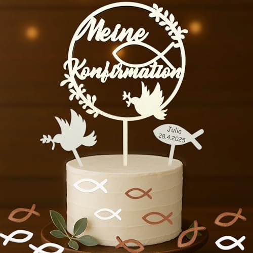 Meine Konfirmation Tortendeko - Cake Topper Mit 48 Holz Fische Streudeko Tischdeko, Deko für Mädchen und Junge Meine Konfirmation Tortendeko - Cake Topper Mit 48 Holz Fische Streudeko Tischdeko, Deko für Mädchen und Junge von JOYEASE