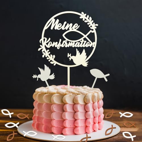 Meine Konfirmation Tortendeko - Cake Topper Mit 48 Holz Fische Streudeko Tischdeko, Deko für Mädchen und Junge von JOYEASE