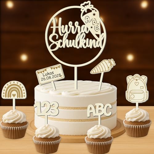 Tortendeko Einschulung, Cake Topper Hurra Schulkind Kuchendeko Tortendeko Einschulung, Cake Topper Hurra Schulkind Kuchendeko von JOYEASE