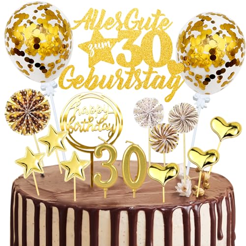 Tortendeko 30 Geburtstag Frauen Männer, 20 Stück Gold Kuchendeko Cake Topper 30. Geburtstag Deko, Glitzer Alles Gute zum 30 Geburtstag mit Geburtstagskerzen Konfetti Luftballons Papierfächer Tortendeko 30 Geburtstag Frauen Männer, 20 Stück Gold Kuchendeko Cake Topper 30. Geburtstag Deko, Glitzer Alles Gute zum 30 Geburtstag mit Geburtstagskerzen Konfetti Luftballons Papierfächer von JOYEASE