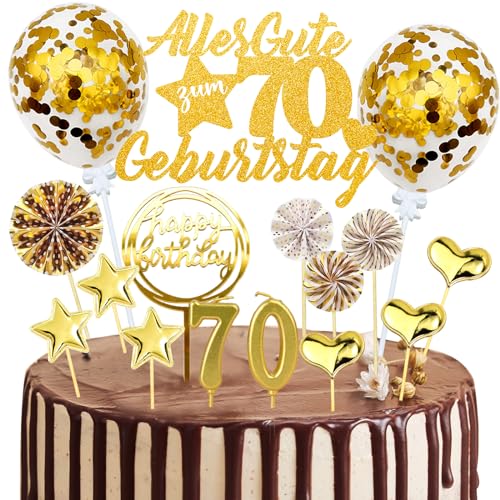 Tortendeko 70 Geburtstag Mann Frau, 20 Stück Gold Kuchendeko Cake Topper 70. Geburtstag Deko, Glitzer Alles Gute zum 70 Geburtstag mit Geburtstagskerzen Konfetti Luftballons Papierfächer Tortendeko 70 Geburtstag Mann Frau, 20 Stück Gold Kuchendeko Cake Topper 70. Geburtstag Deko, Glitzer Alles Gute zum 70 Geburtstag mit Geburtstagskerzen Konfetti Luftballons Papierfächer von JOYEASE