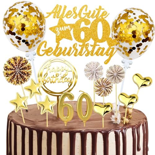 Tortendeko 60 Geburtstag Mann Frau, 20 Stück Gold Kuchendeko Cake Topper 60. Geburtstag Deko, Glitzer Alles Gute zum 60 Geburtstag mit Geburtstagskerzen Konfetti Luftballons Papierfächer Tortendeko 60 Geburtstag Mann Frau, 20 Stück Gold Kuchendeko Cake Topper 60. Geburtstag Deko, Glitzer Alles Gute zum 60 Geburtstag mit Geburtstagskerzen Konfetti Luftballons Papierfächer von JOYEASE