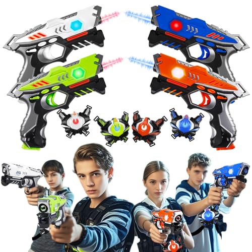 JOYENDER Laser Tag Pistolen und Westen 4 Players Set Laser Spiele für Kinder Pistole mit Westen Laser Tag Set für Teenager Familie Spielzeug Pistole Outdoor für 3 4 5 6 7 8 9 10+ Kinder Geschenke von JOYENDER