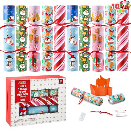 JOYIN 10er-Pack Weihnachtsparty-Tischgeschenke, Party-Tischgeschenke ohne Druckknopf mit bezauberndem Design, mit Partyhut, Witz und kleinem Geschenk darin von JOYIN