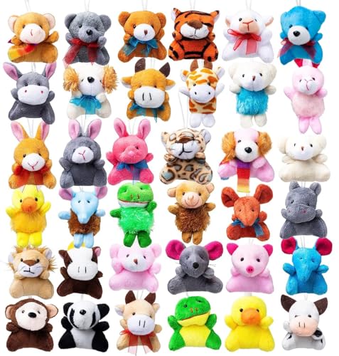 JOYIN 12 Pack Random Mini Animal Plush Toy Assortment (12 Einheiten 7.6cm Jede), Bulk Plüschtiere für Kinder, kleine Tiere Plüsch Schlüsselanhänger Dekoration, Valentinstag Party Favors von JOYIN