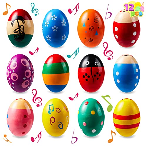 JOYIN 12 Stück 3 "(7,6 cm) Hölzerne Eierschüttler Maracas Percussion Musical für Party -Gefälligkeiten, Klassentzimmer Preis Lieferungen, Musikinstrument, Korb -Stuffers Füllstoffe, Osterjagd von JOYIN