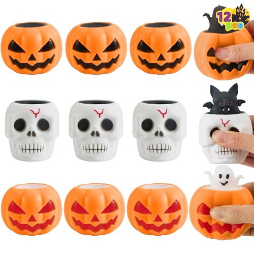 JOYIN 12 Stück Halloween-Quetsch-Spielzeug, Kürbis-Skelett, Squishy-Spielzeug für Halloween-Party, Gastgeschenk, Geschenktütenfüller, niedliches Squeeze Geister-Spielzeug, Stressabbau, Angst für von JOYIN