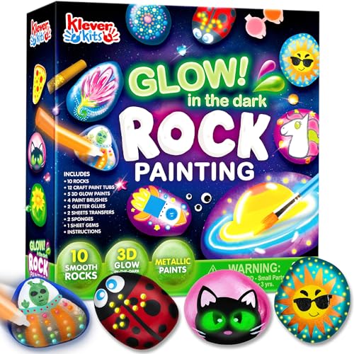 JOYIN Steine Bemalen Set Kunsthandwerk (Farbe Leuchtet Im Dunkel Metallic Standard-Farben) Kreativ Steinmalerei,Bastelset Steine Malen Set für Kinder Basteln Geschenk Mädchen 6 7 8 9 10 11 12 Jahre von JOYIN