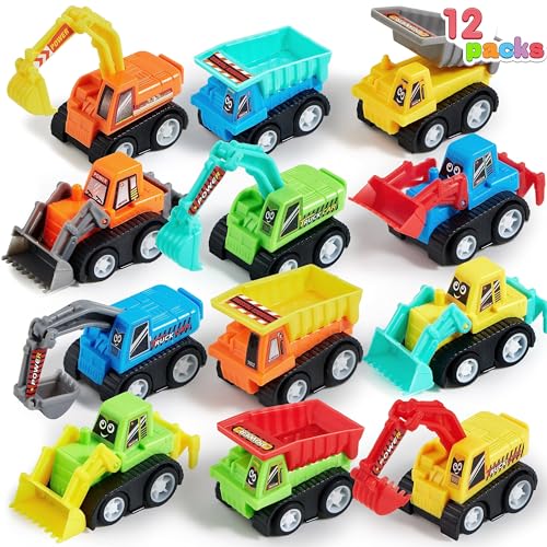 JOYIN 12-teiliges Set mit zurückziehbaren Autos, Mini-Bautechnikfahrzeug für Kleinkinder, Bagger-LKW-Traktorspielzeug für Jungen, Partygeschenke für Kinder, Strumpffüller von JOYIN