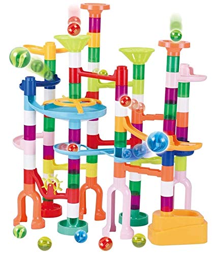 120Pcs Murmelbahn Spielzeug-Set Marble Run Set, BAU-Bausteine Spielzeug für STEM Bildung (75 Kunststoff-Stücke + 45 Glas-Murmeln) von JOYIN