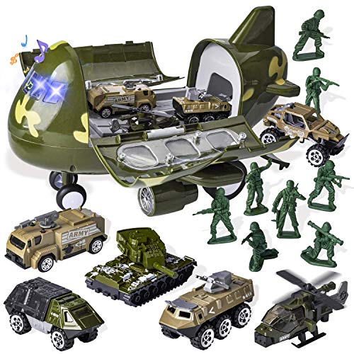 15 PCS Military Friction Powered Transport Cargo Airplane Toy with Die-cast Military Cars Including 6 Diecast Military Vehicle Toys and Army Men Action Figures for Combat Toy Imaginative Play von JOYIN